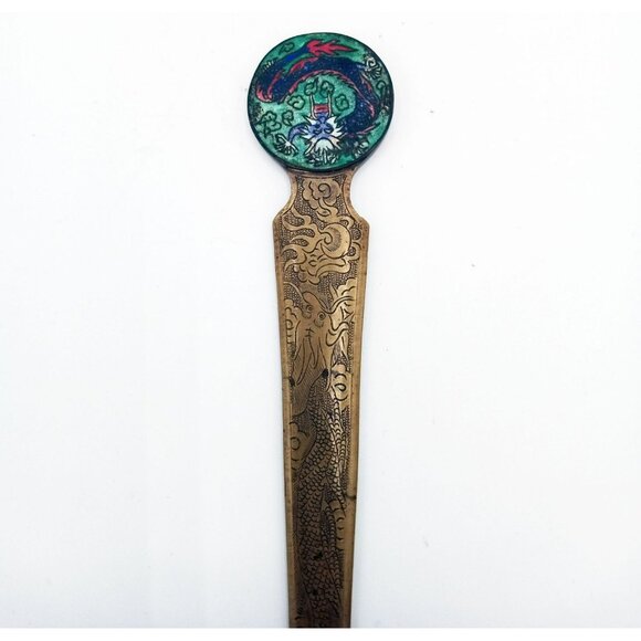 Letter Opener Dragon Enamel Handle 7.25 Inch Metal Office Vintage Desk Tool - Picture 3 of 16